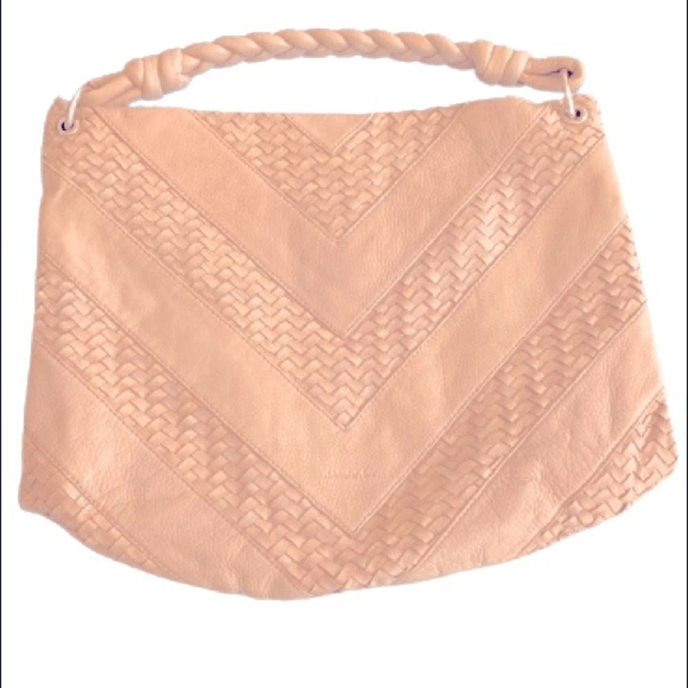Christopher Kon Large Neutral Leather Woven Hobo Bag
